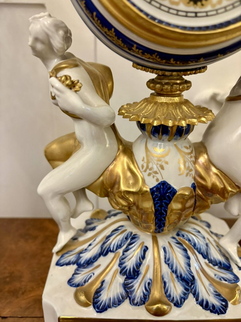 Outstanding Quality Large Antique Victorian French Porcelain and Gilded Metal Clock Set - Image 9